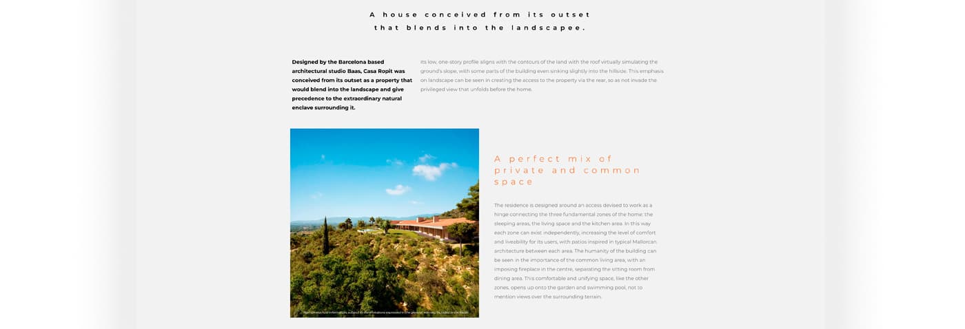 Casa Ropit descriptive text next to an aerial photograph of the home among trees