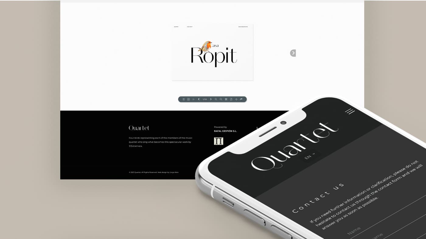 Mobile mockup with the Quartet website next to the Casa Falcó page