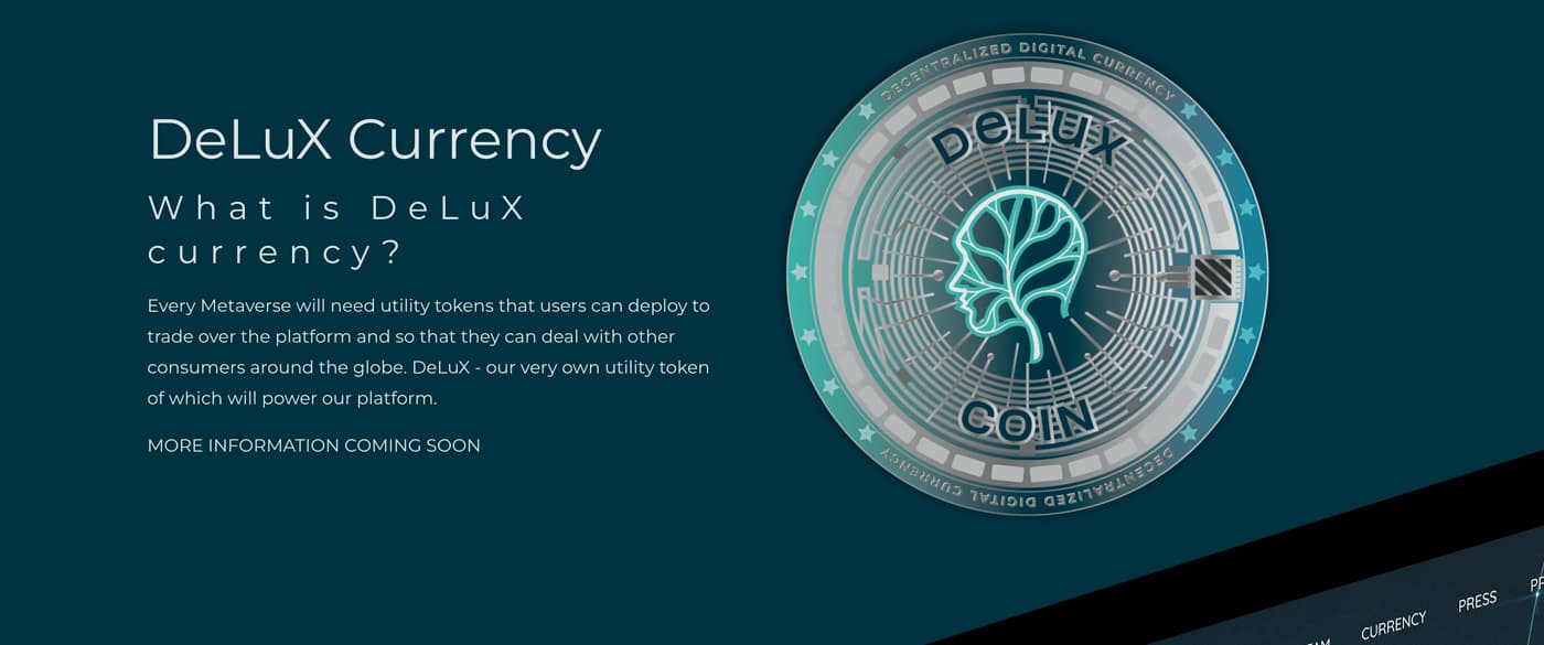 Ilustración de la moneda DeLuX Currency con el icono de cabeza y hoja