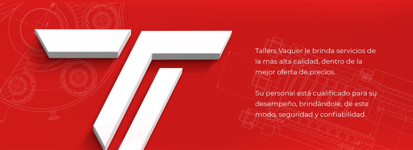 Three-dimensional symbol in white on a red background next to a services text