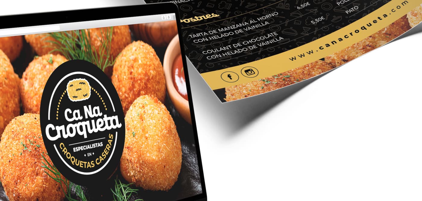 Carta del restaurant i web mostrant croquetes casolanes acabades de fregir