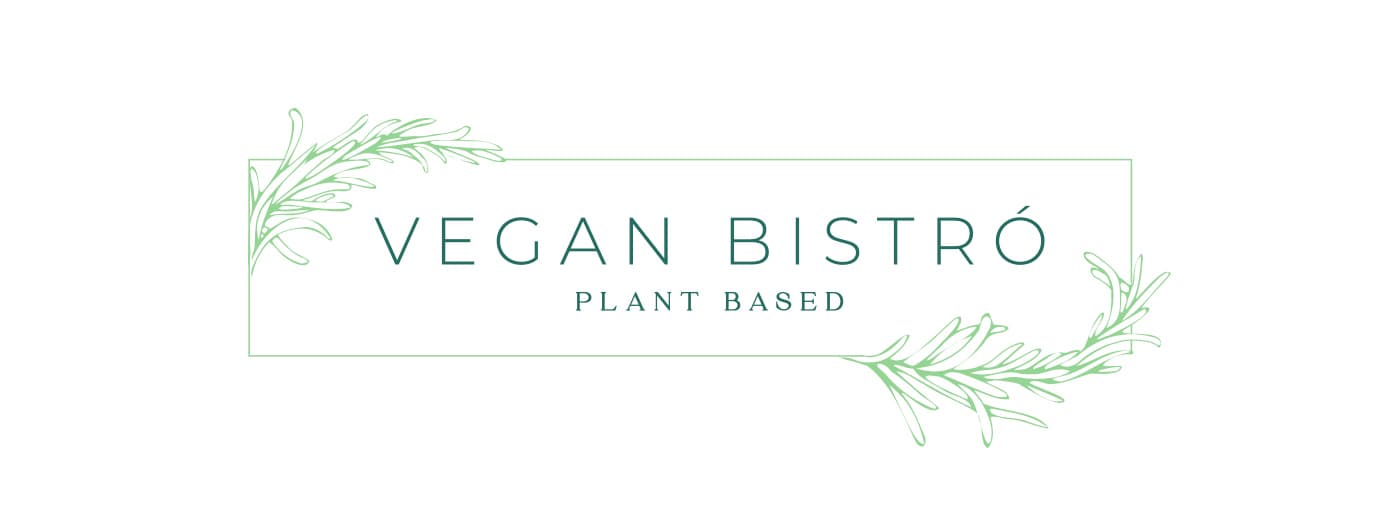 Vegan Bistro Plant Based logotype framed with hand-drawn rosemary branches