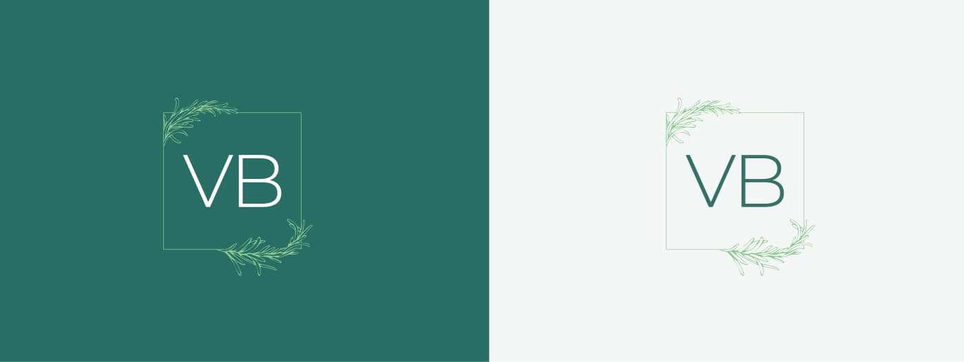 VB monogram in negative version on green and in positive version on a light background