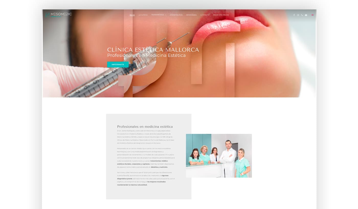 Capçalera de la web amb bàner de tractament estètic facial