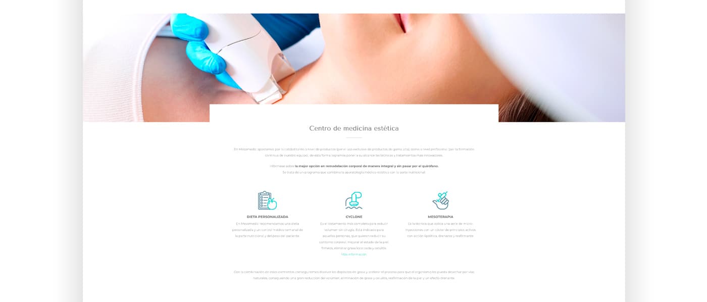 Secció Centre de medicina estètica de la pàgina d'inici