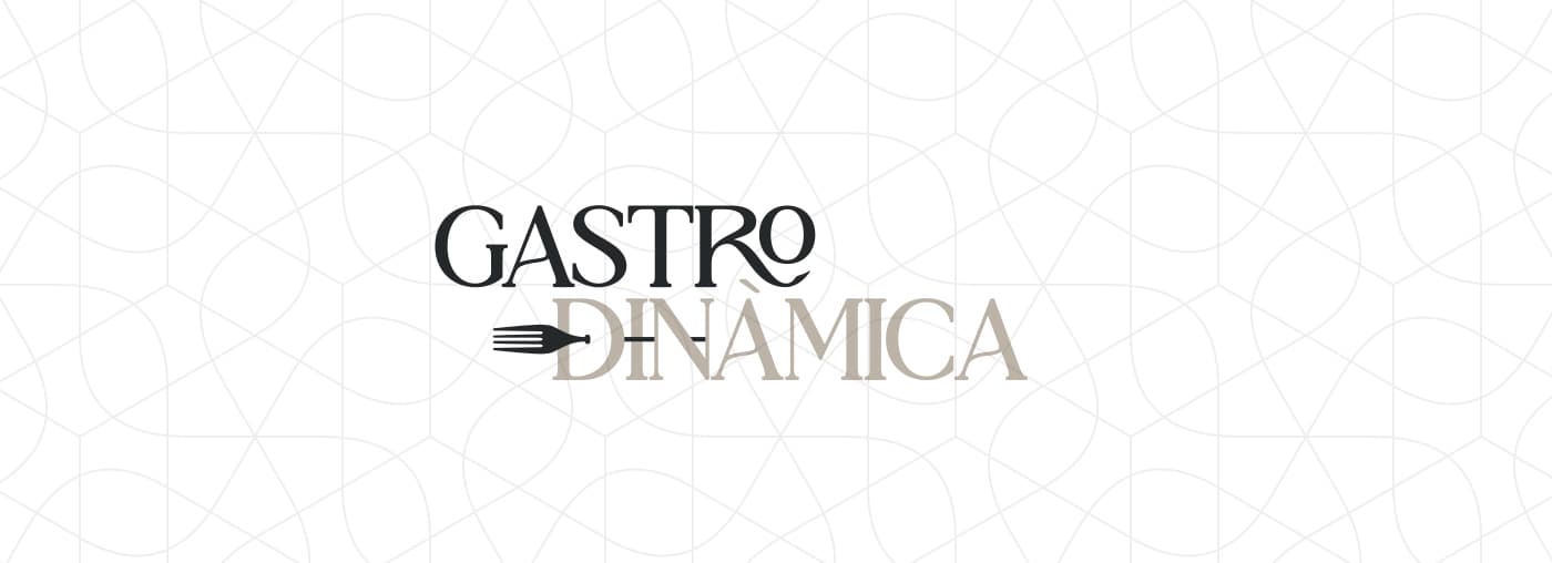 Gastrodinàmica logo in black and beige on a white background with a geometric pattern
