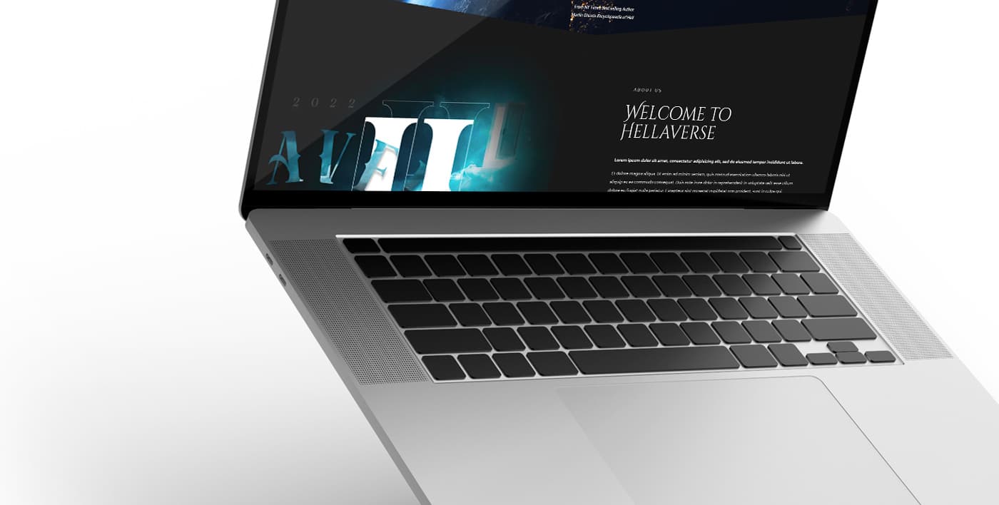 Laptop mockup with the website's Welcome to Hellaverse section