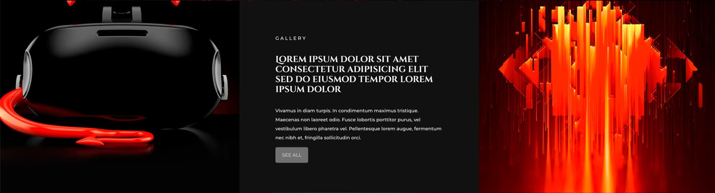 Gallery section of the website with a photo of virtual reality glasses