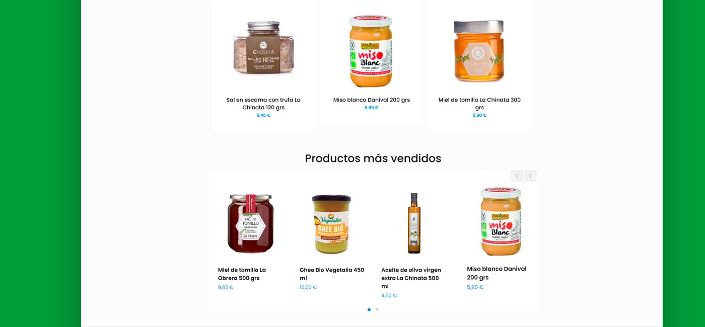 Online shop section with jars of honey and condiments