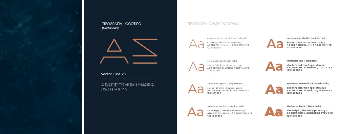 Manual de marca con la tipografía del logotipo y la fuente complementaria Montserrat