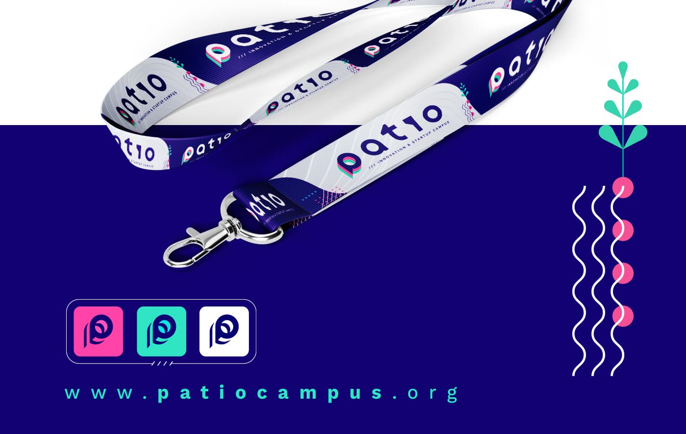 Cordons identificatius (lanyards) amb el logotip repetit de Patio
