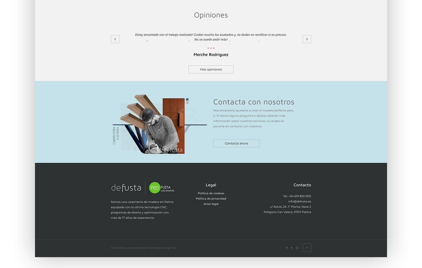 Customer reviews page with a satisfied client's testimonial