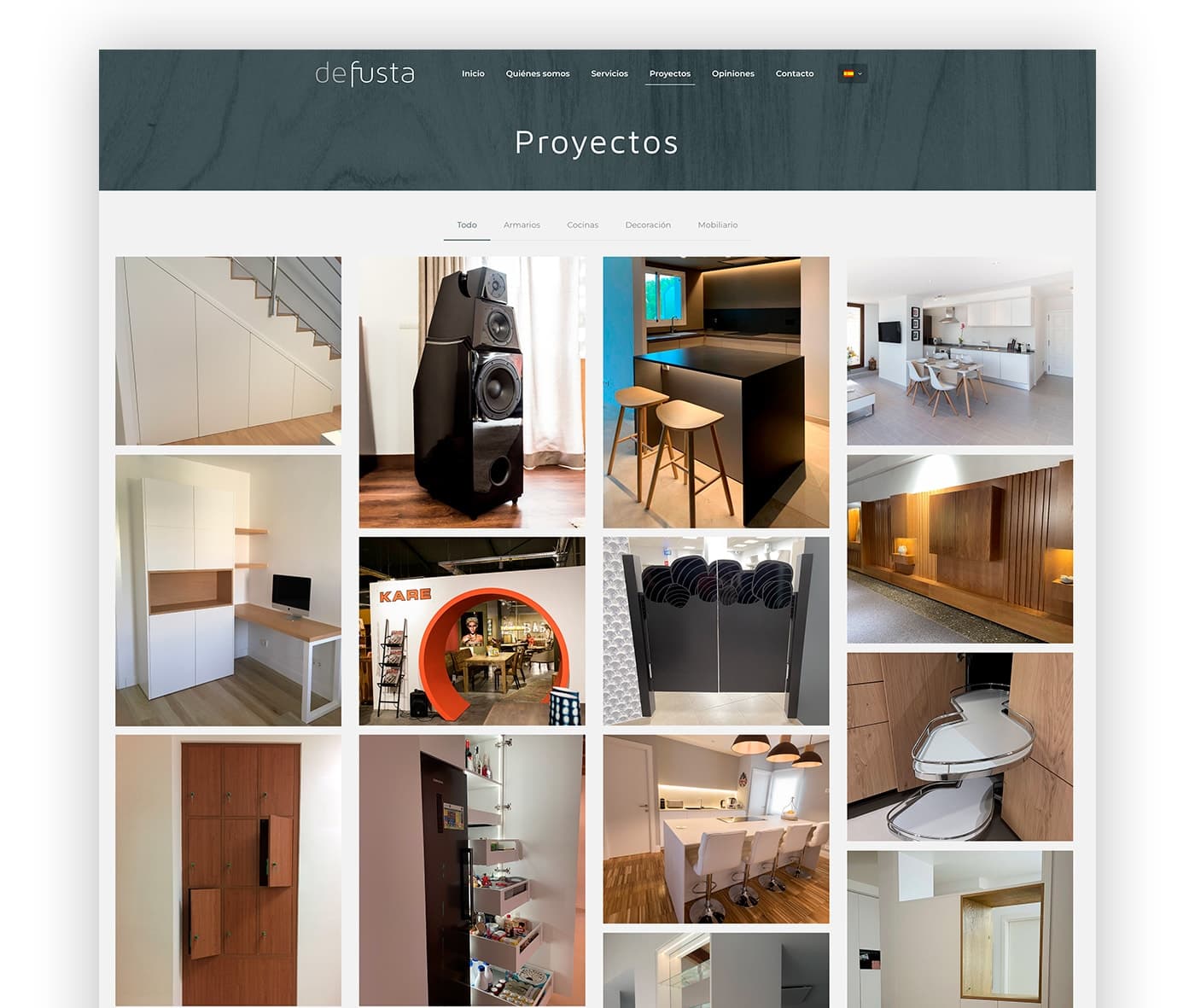 Grid of carpentry projects with made-to-measure wardrobes, kitchens and furniture