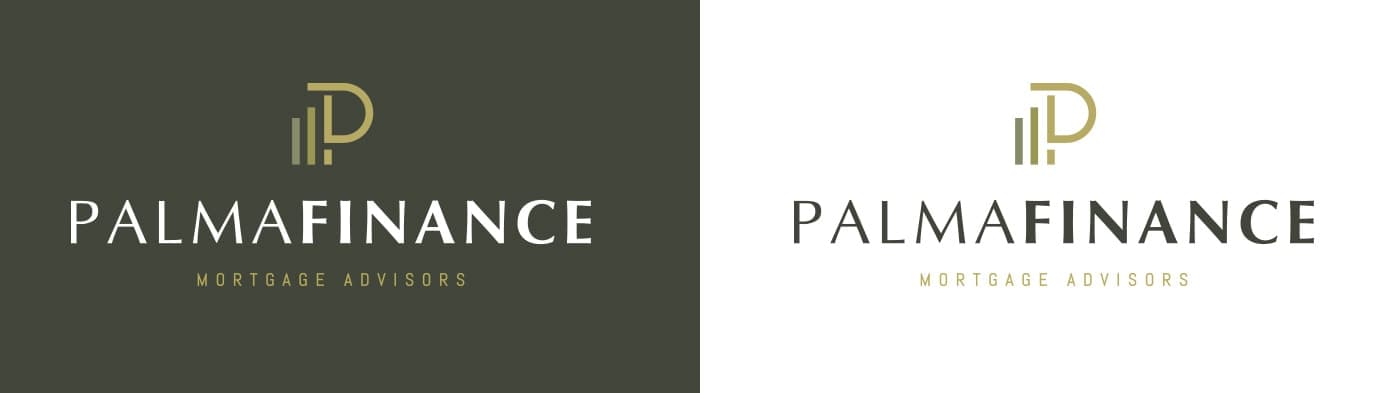 Palma Finance logo in versions on dark green and white backgrounds