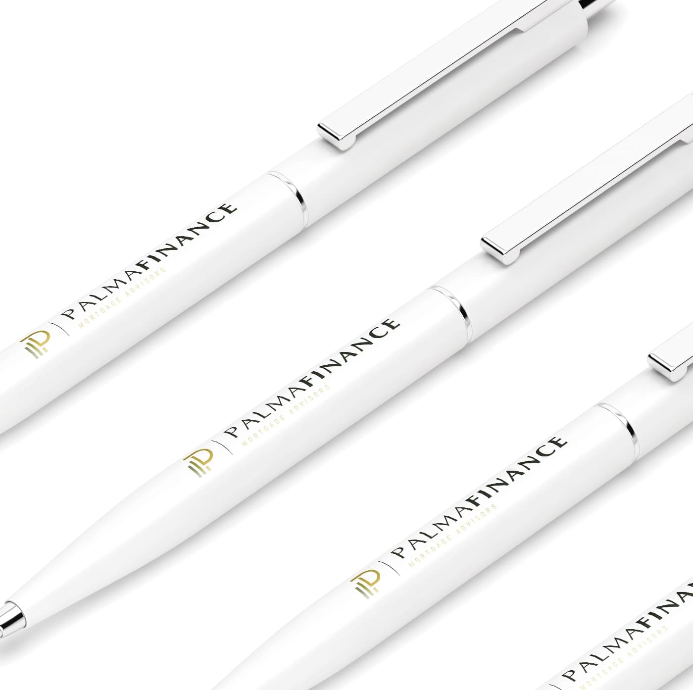 White pens personalised with the Palma Finance logo