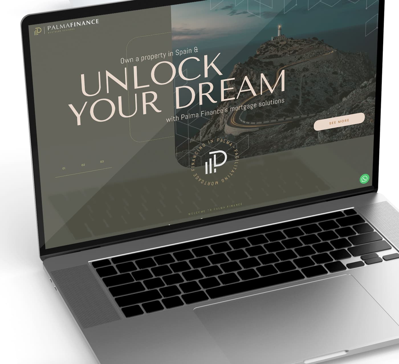 Laptop mockup with the website and the headline Unlock Your Dream