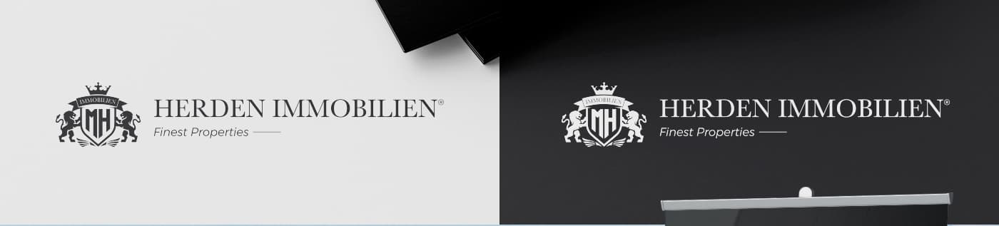 Logotip de Herden Immobilien en versió negra sobre blanc i blanca sobre negre