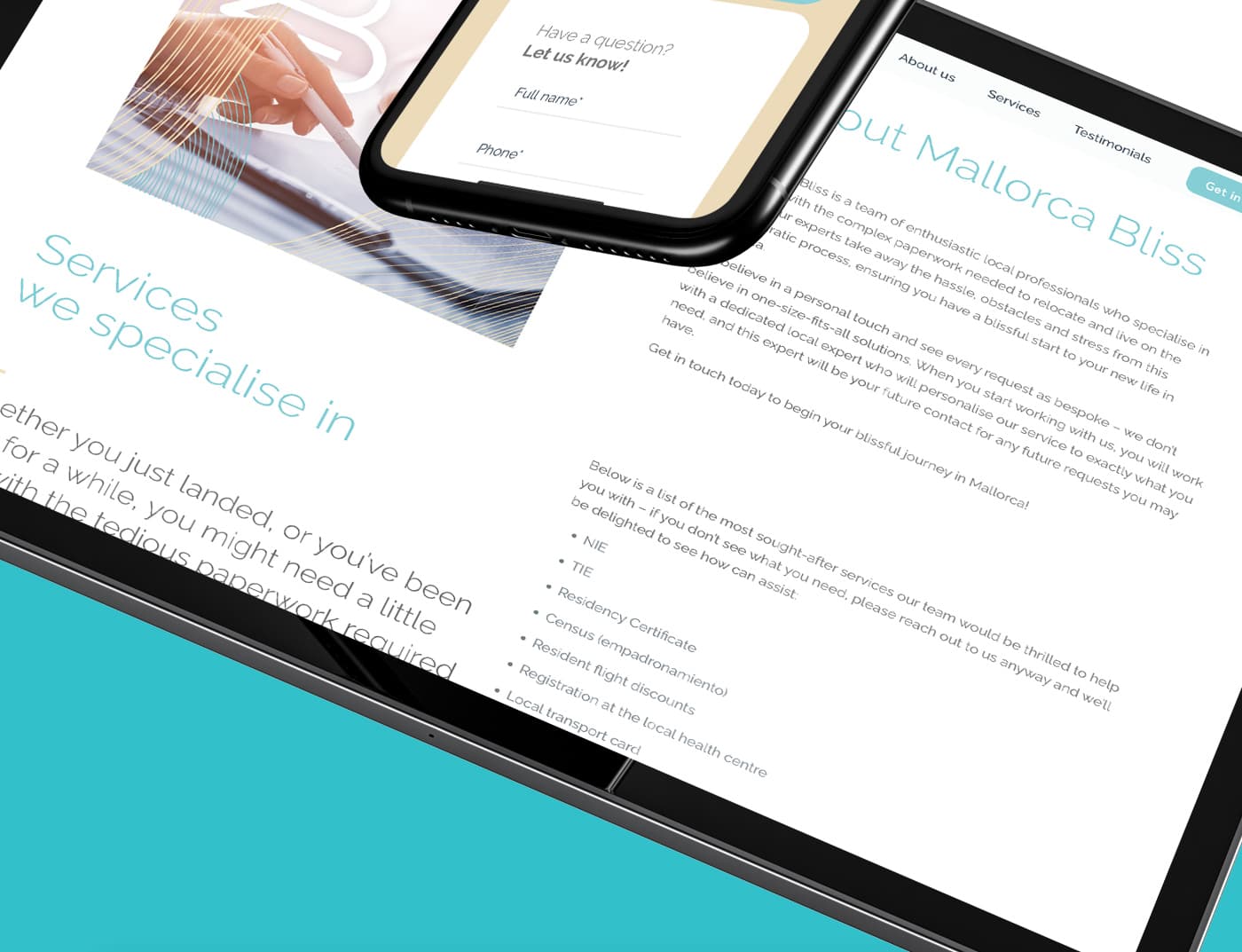 Tablet and mobile mockup with the Have a Question contact form
