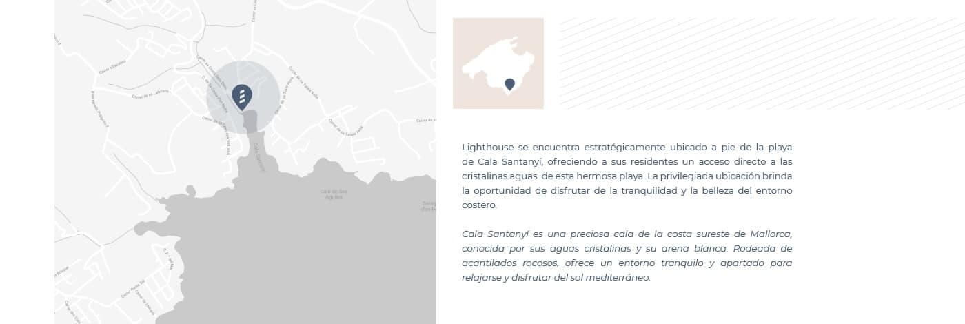 Mapa de ubicación de Cala Santanyí con icono de Mallorca