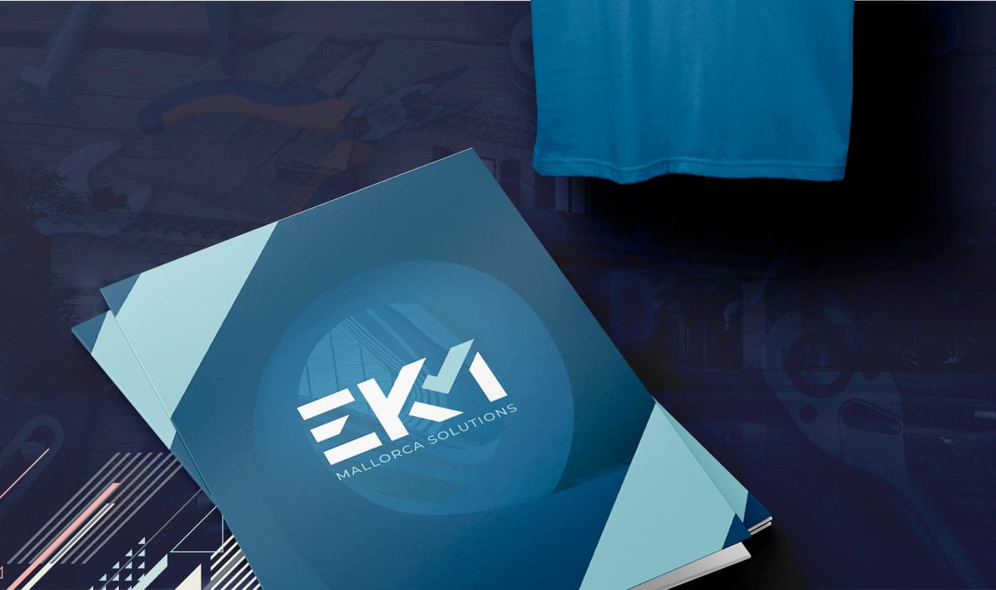 EKM Mallorca Solutions corporate dossier in blue with the logo and integrated check