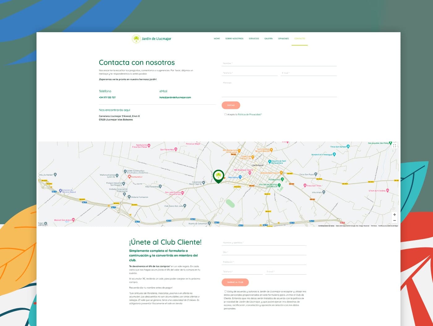 Contact form with a map of the shop's location