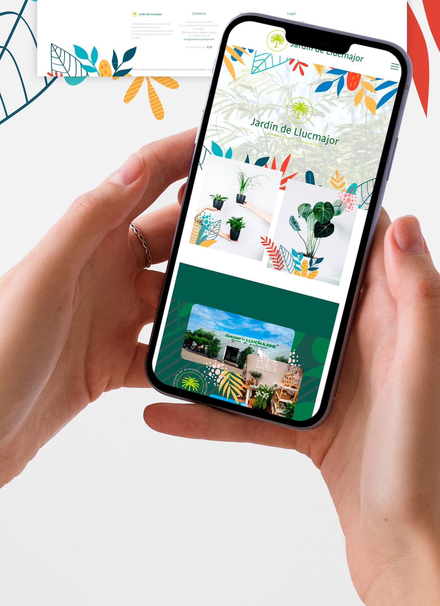 Mobile mockup of the website with photos of plants and the storefront