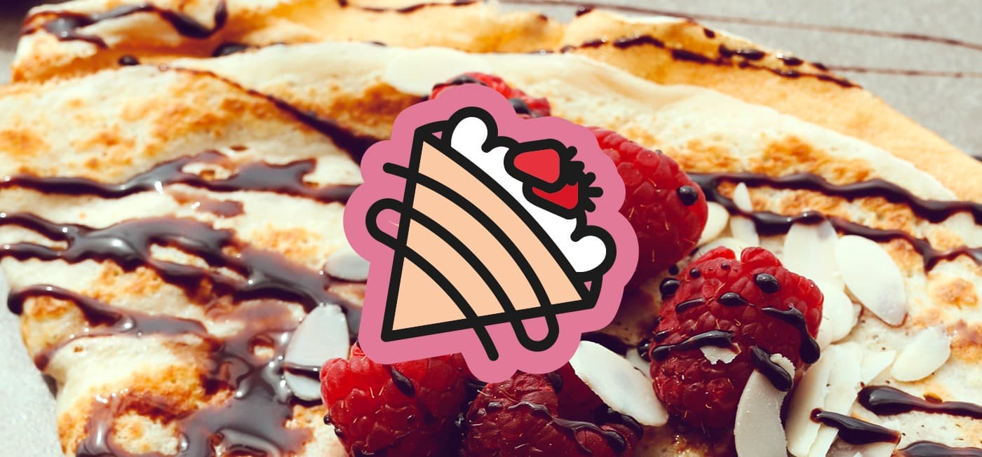 Pegatina del icono del crep superpuesta sobre una fotografía de crep con frutos rojos