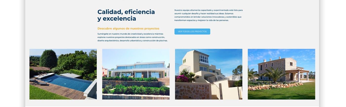 Website projects gallery with photographs of homes and pools