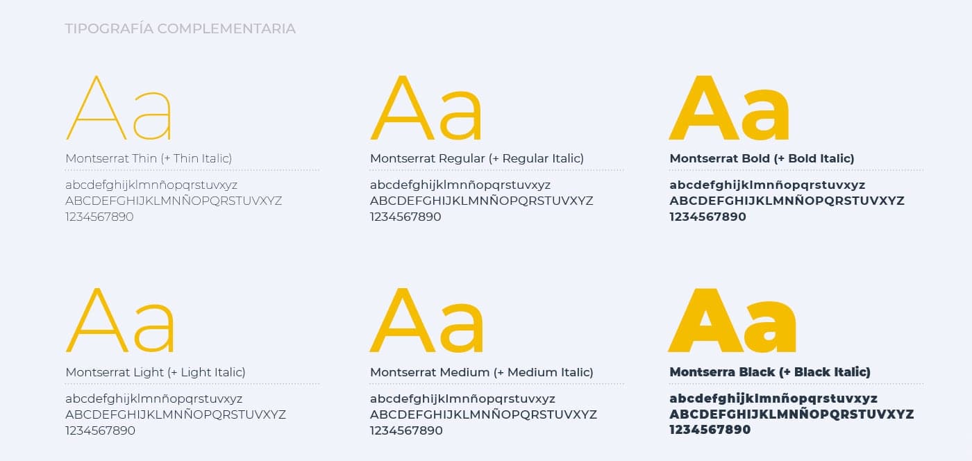 Typographic sample of Montserrat in its different weights and styles