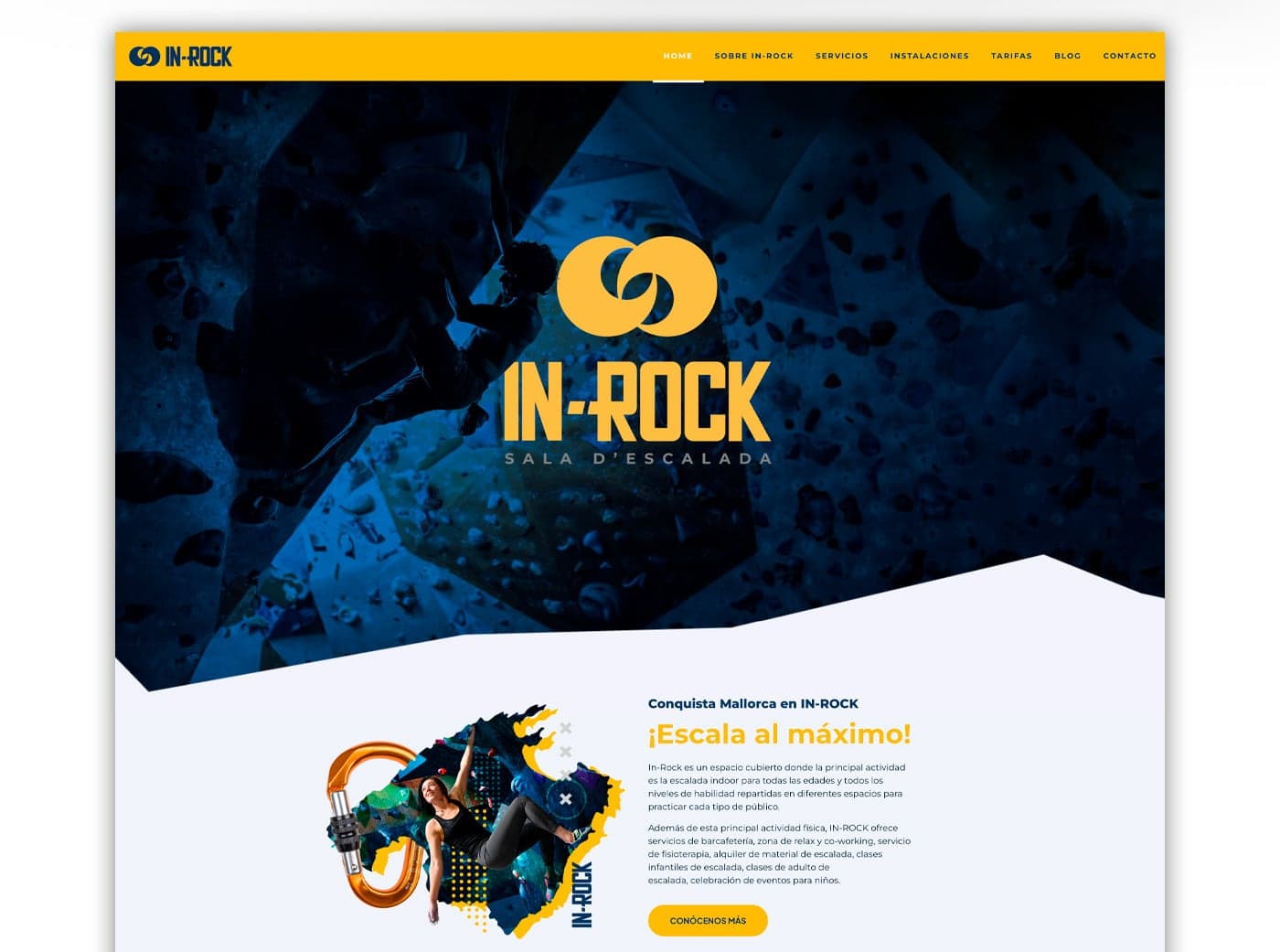Website homepage with the logo over a photo of a climber