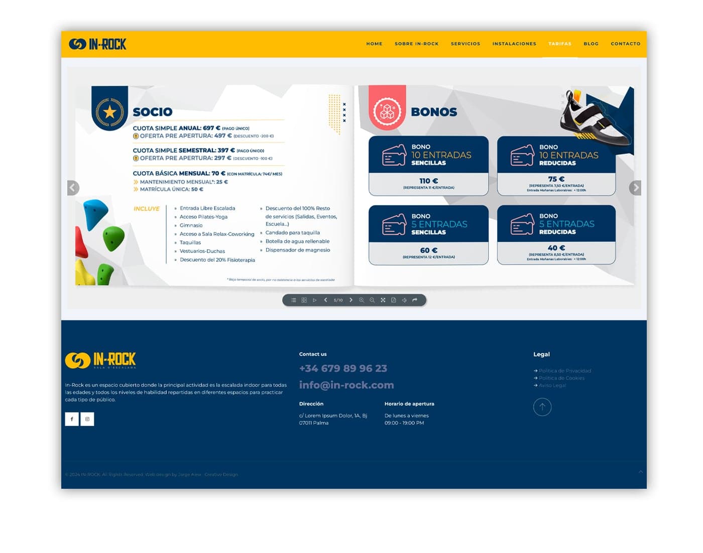 Enlarged detail of the pricing page and entry passes