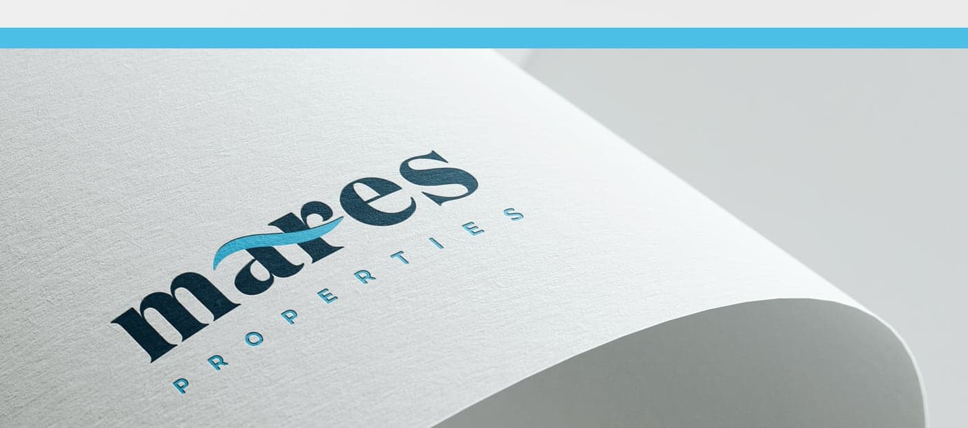 Close-up detail of the Mares Properties logo printed on paper