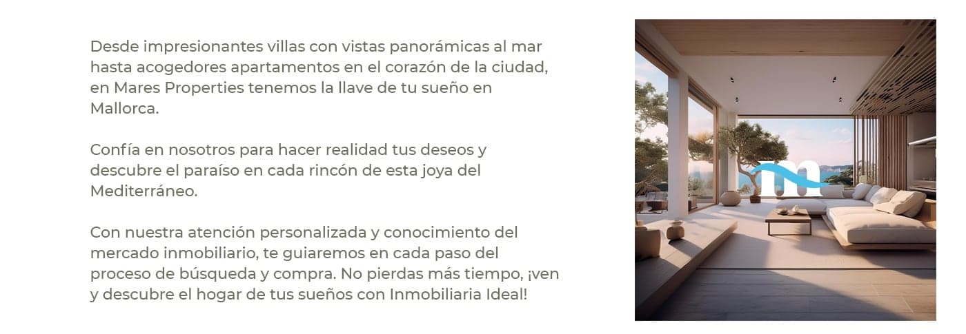 Website section with the interior living room of a home and the brand icon