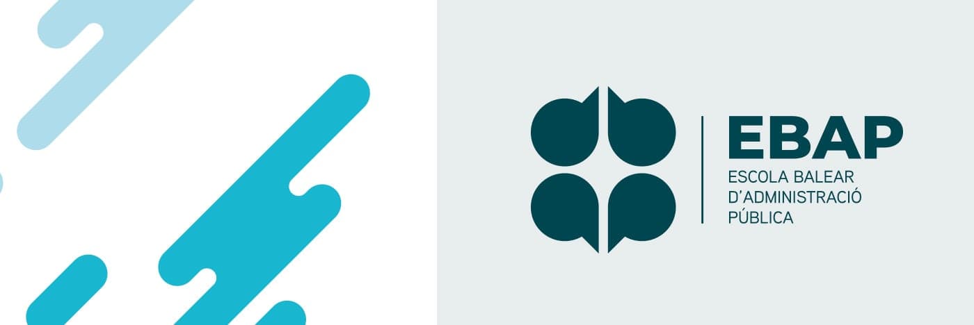 Patrón geométrico turquesa junto al logotipo de la EBAP sobre fondo gris claro