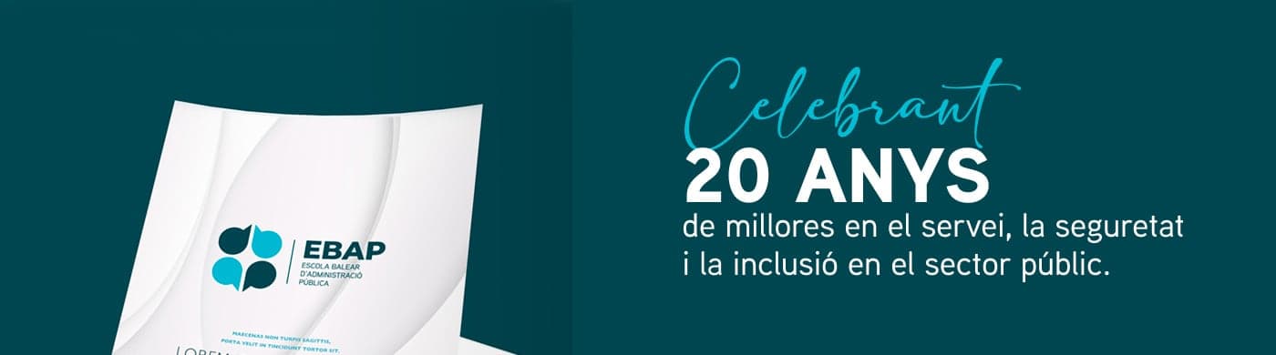 Carpeta corporativa con el logotipo de la EBAP y el mensaje del 20 aniversario