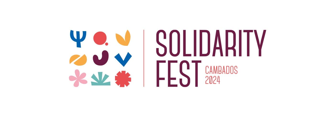 Logotip horitzontal Solidarity Fest Cambados 2024 amb icones geomètriques de colors