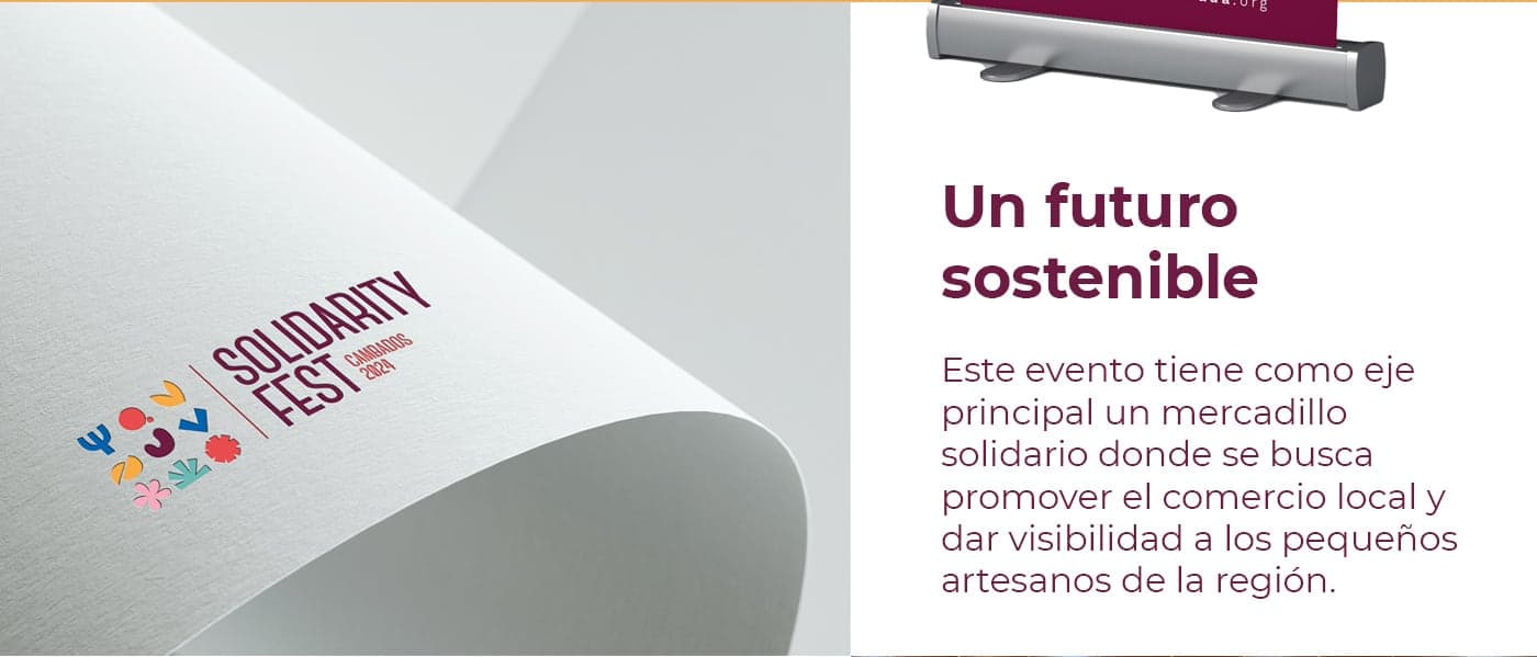 Roll-up amb el logotip sobre paper al costat del text Un futur sostenible