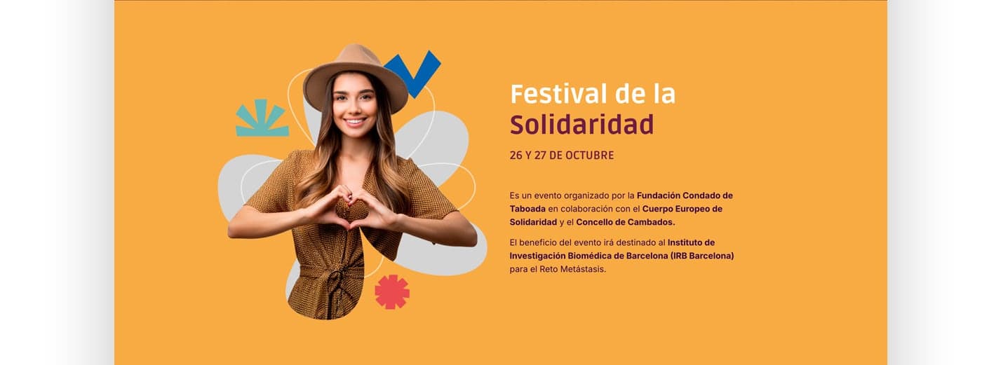 Secció Festival de la Solidaritat amb foto d'una dona fent un gest de cor