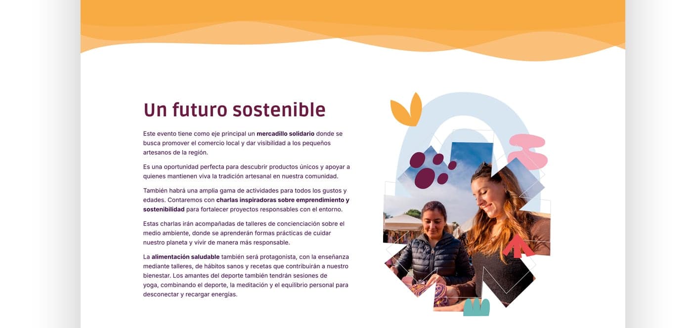 Secció Un futur sostenible amb collage fotogràfic del mercadet solidari