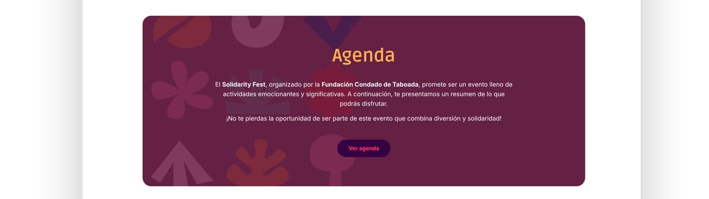 Secció Agenda sobre fons granat amb les icones de la marca