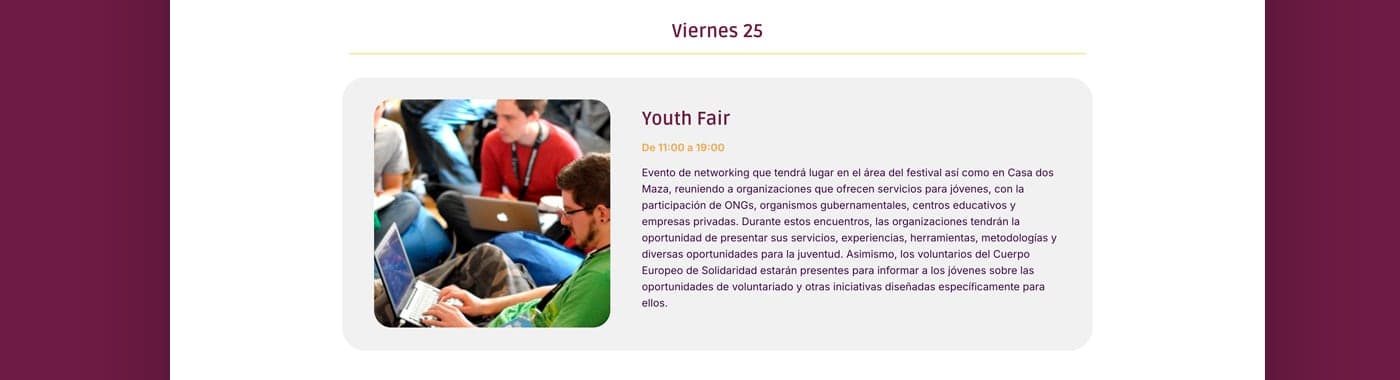 Secció Divendres 25 sobre la Youth Fair per a joves