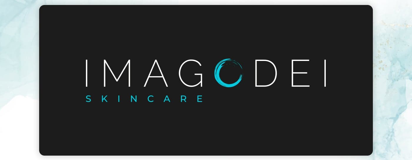 Imago Dei Skincare logo in white on a black background