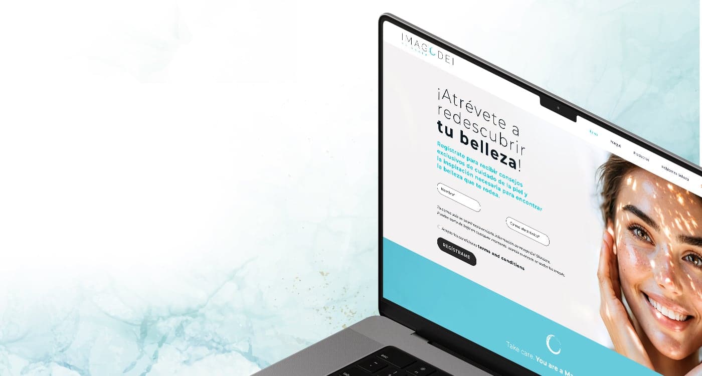 Laptop mockup with the homepage and sign-up form