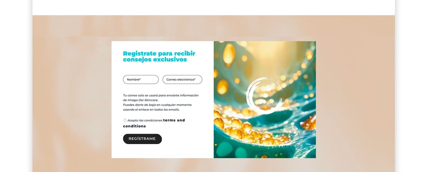 Newsletter section with a golden and turquoise bubble background