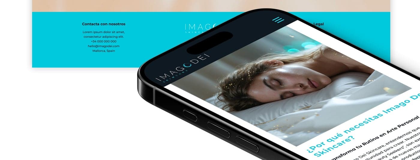 Mobile mockup with the website and a photo of a sleeping woman