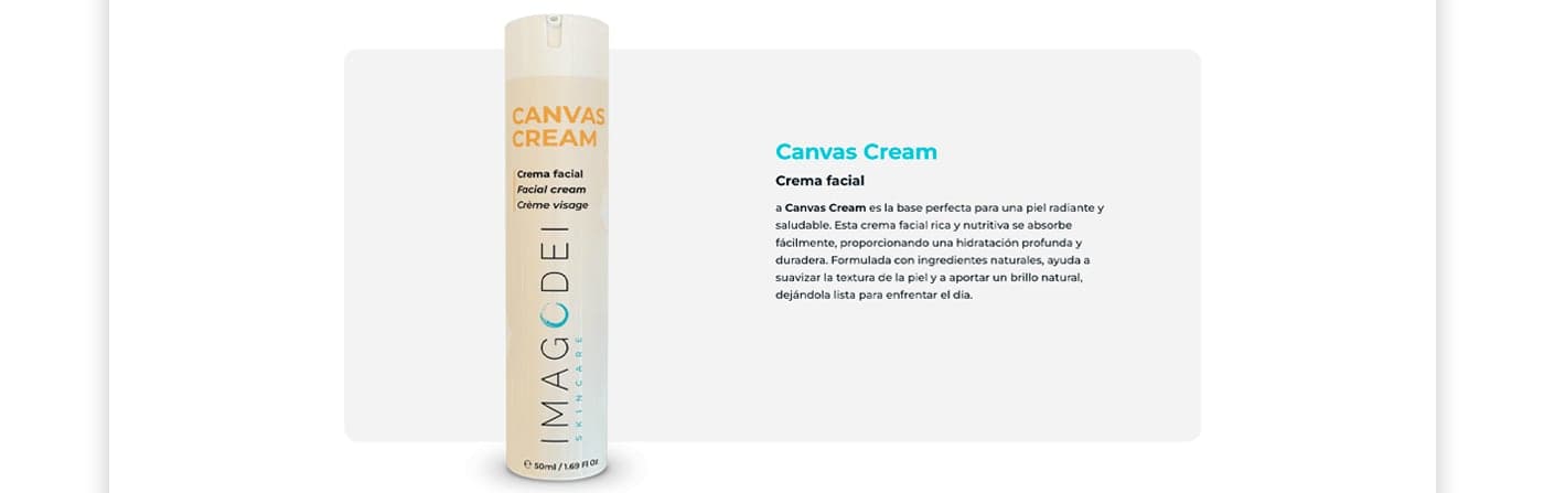 Web product page for the Canvas Cream facial cream