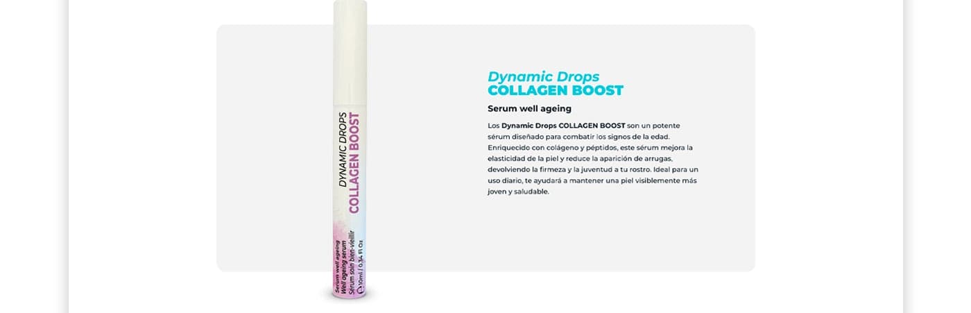 Web product page for the Dynamic Drops Collagen Boost serum