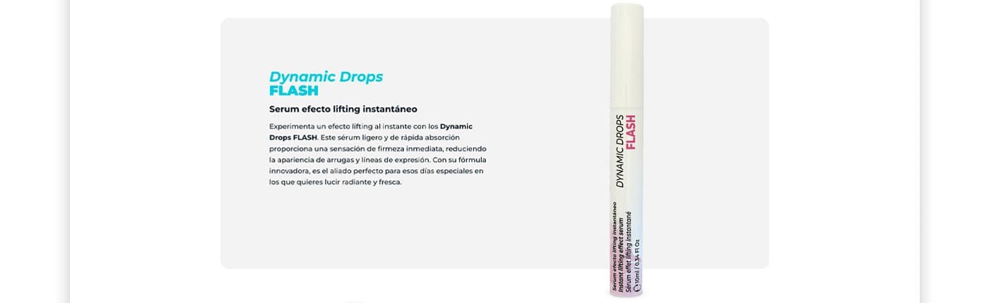 Web product page for the Dynamic Drops Flash serum
