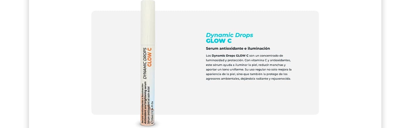 Web product page for the Dynamic Drops Glow C serum