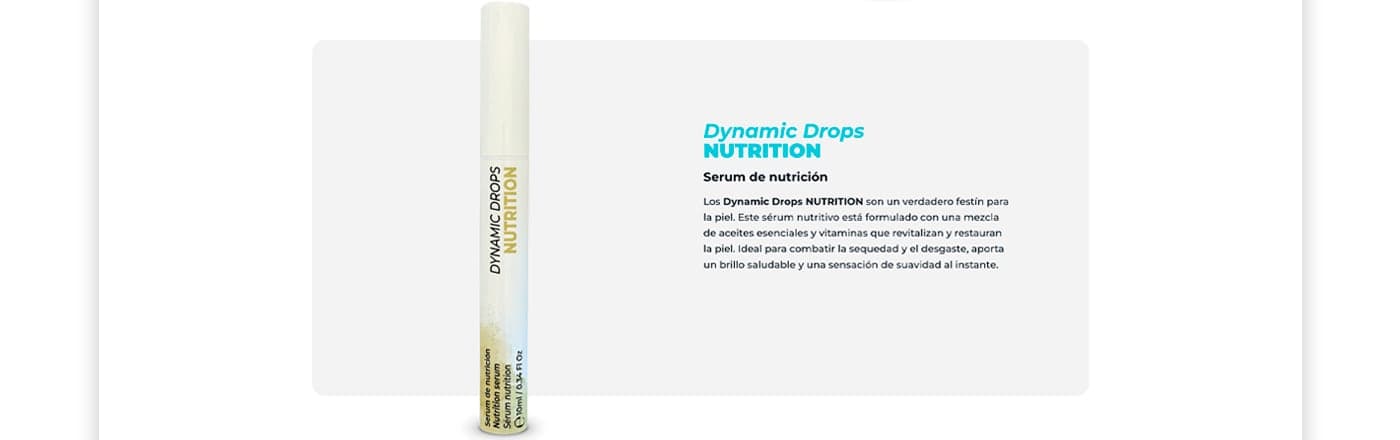 Web product page for the Dynamic Drops Nutrition serum